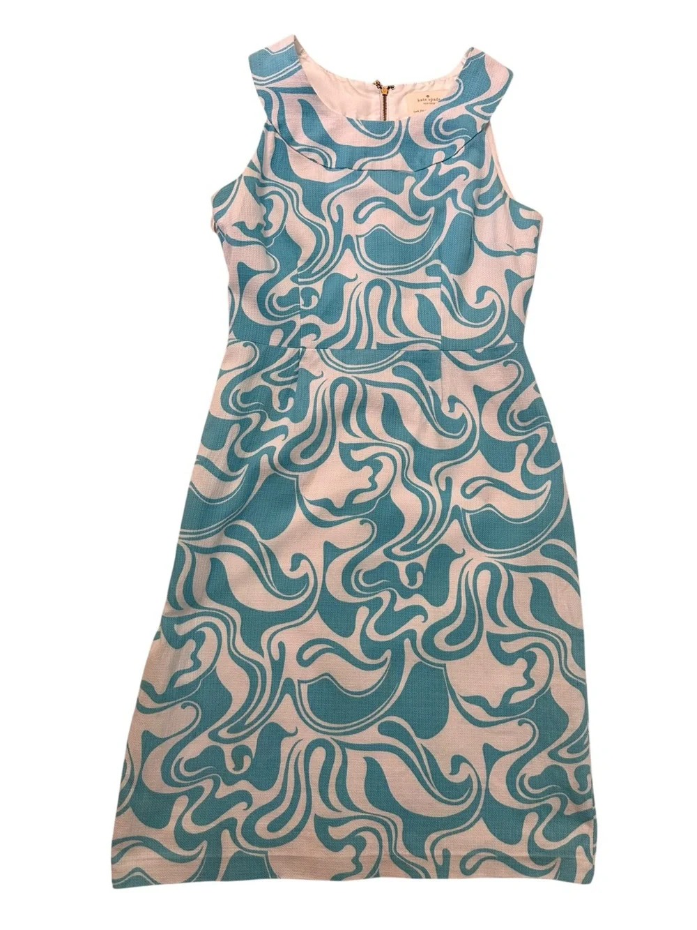 Kate Spade Women’s Blue White Abstract Print Sleeveless Sheath Shift Dress Sz 6